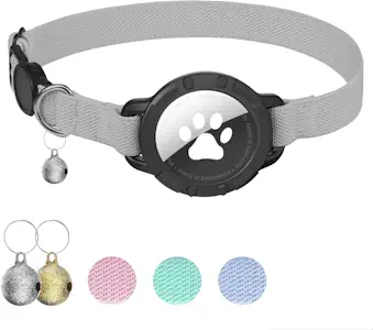 AirTag Katzenhalsband, Dehnbares Halsband Katze mit Glocke (Grau)