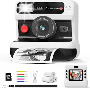 CalineGam Kinderkamera Sofortbildkamera, 2,4 Zoll mit 32GB Karte & 1080P HD