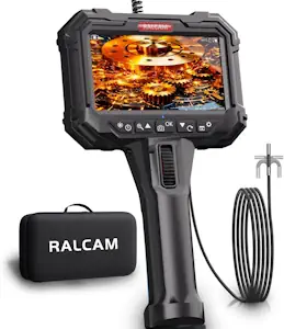 Ralcam Endoskopkamera mit Licht, Endoscope Camera mit 210° beweglichem Kopf, 5" HD Bildschirm, IP67 Inspektionskamera, Rohrkamera für Auto & Haus (5.5mm Sonde/1,5M Elastischer Schlangenrohr)